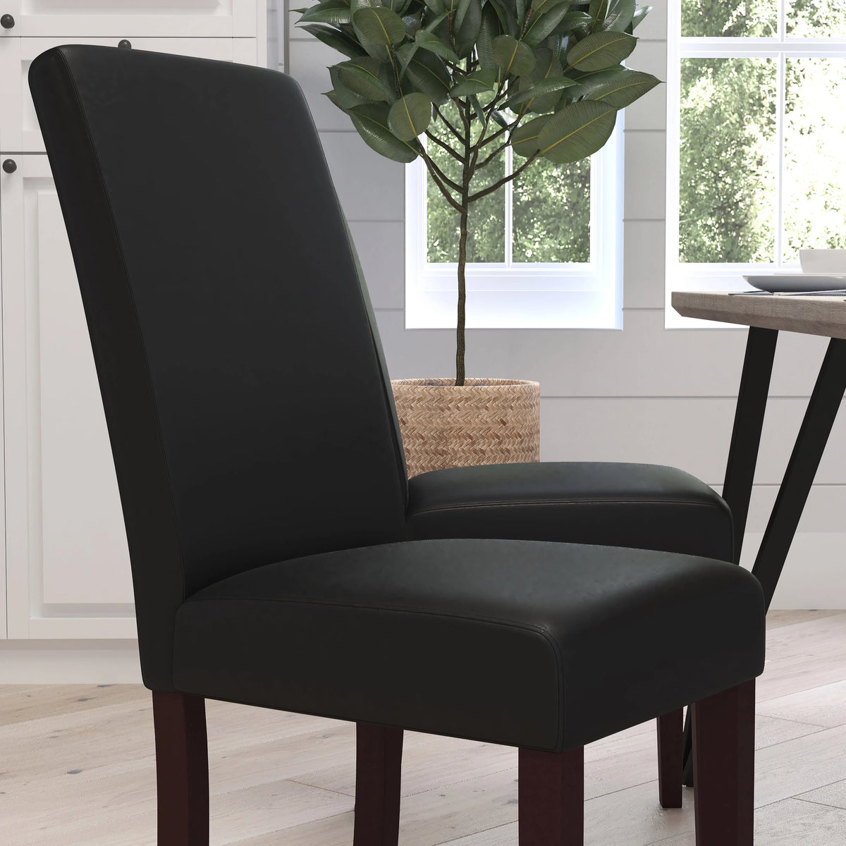 Black Faux Leather Panel Back Parson's Chair E367580