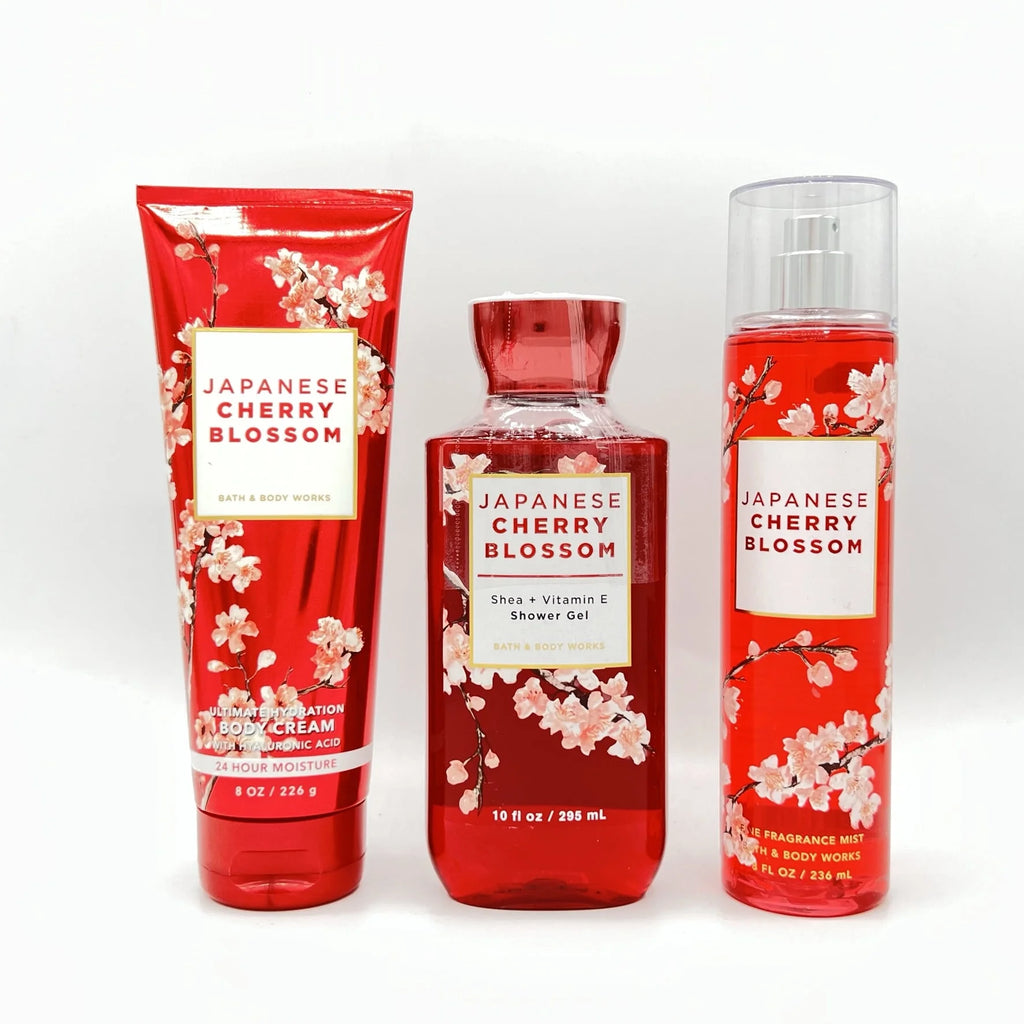 Japanese Cherry Blossom Fragrance Mist, Shower Gel, and Body Cream 3-Piece Set M436