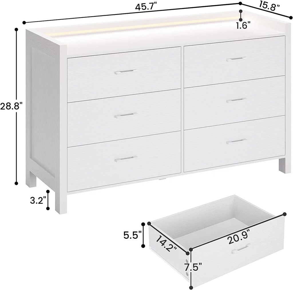 White 6 Drawer Wooden Dresser L703452