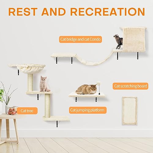 5 Pcs Dark Grey Wood Wall-Mounted Cat Climber Set P54473