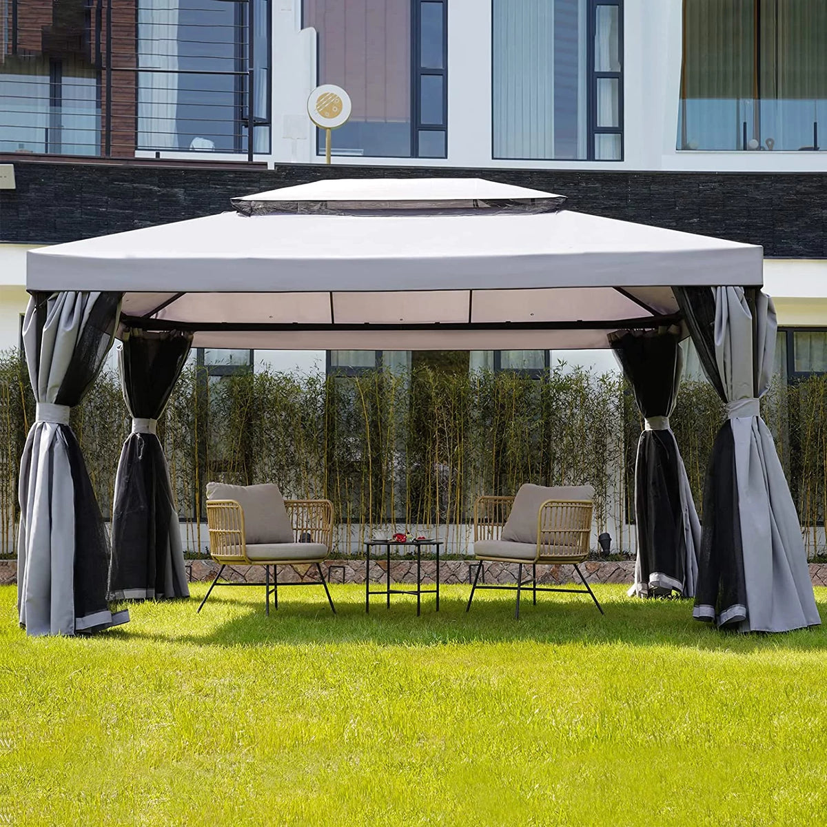 10x10 Ft Patio Gazebo with Mesh Netting Z831644