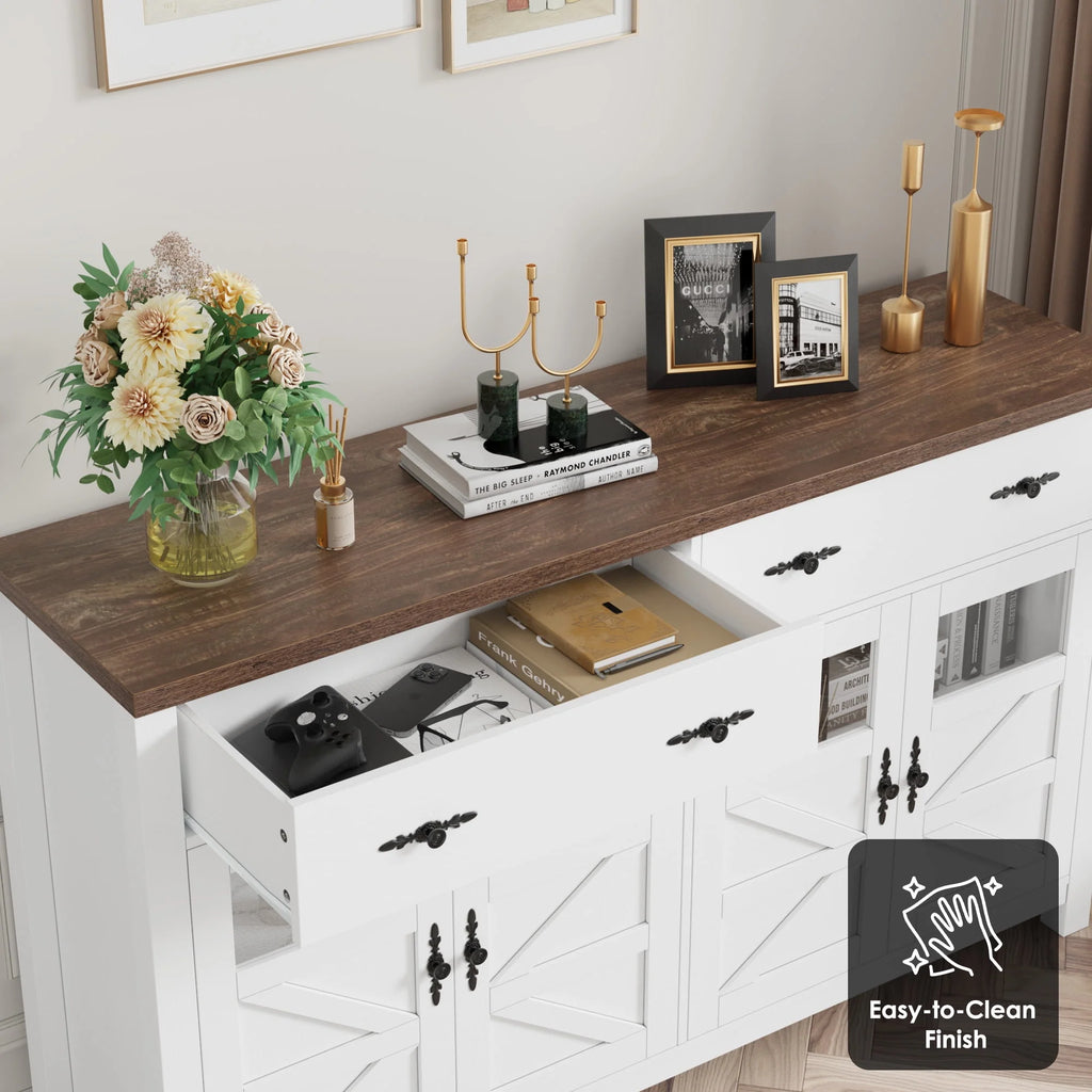 2 Drawer Glass Door Wood Sideboard Z1443
