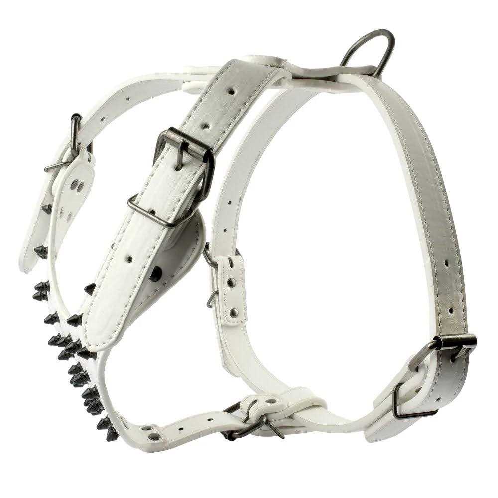 Black Leather Studded 3 Pcs Dog Collar Leash Harness Set V300