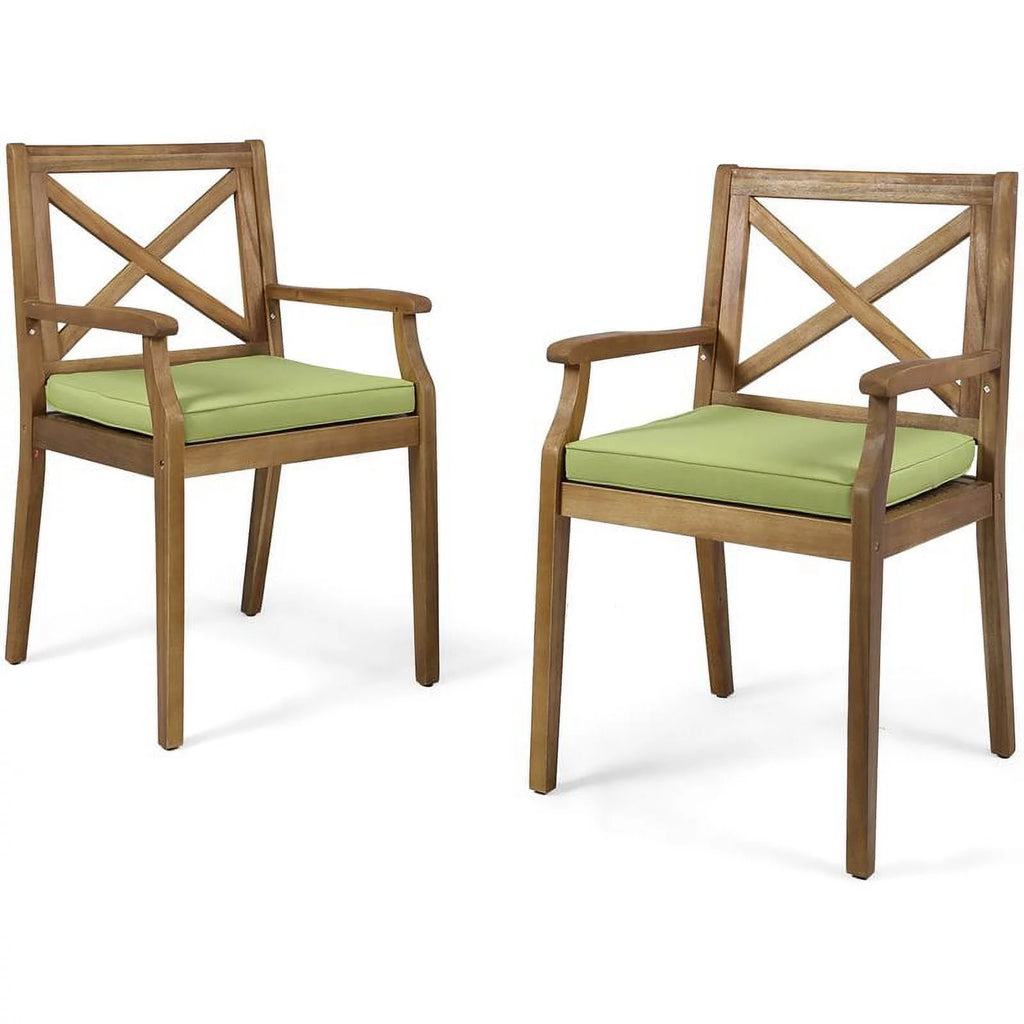 Teak and Green Wooden Patio Dining Arm Chair Set of 2 C4055
