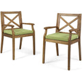 Teak and Green Wooden Patio Dining Arm Chair Set of 2 C4055
