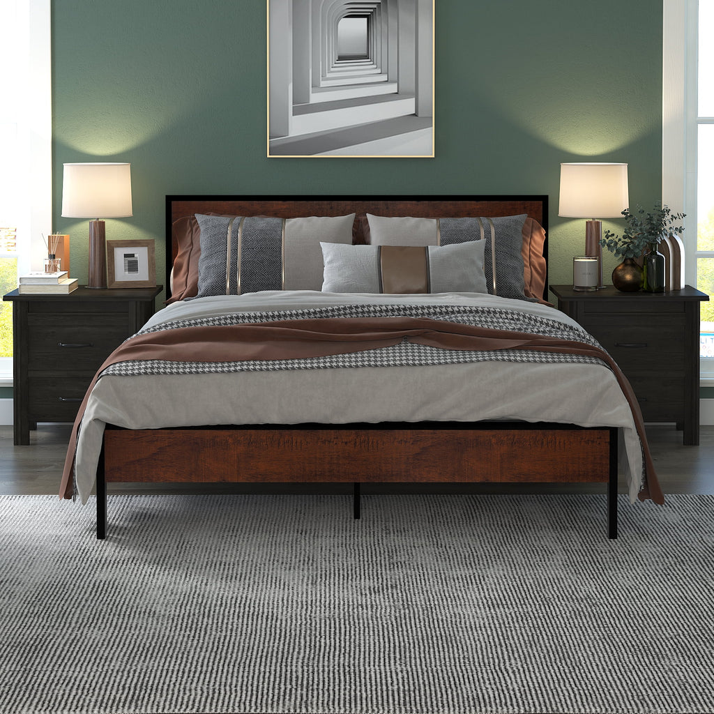Full Metal Bed Frame with Wood Headboard E82457