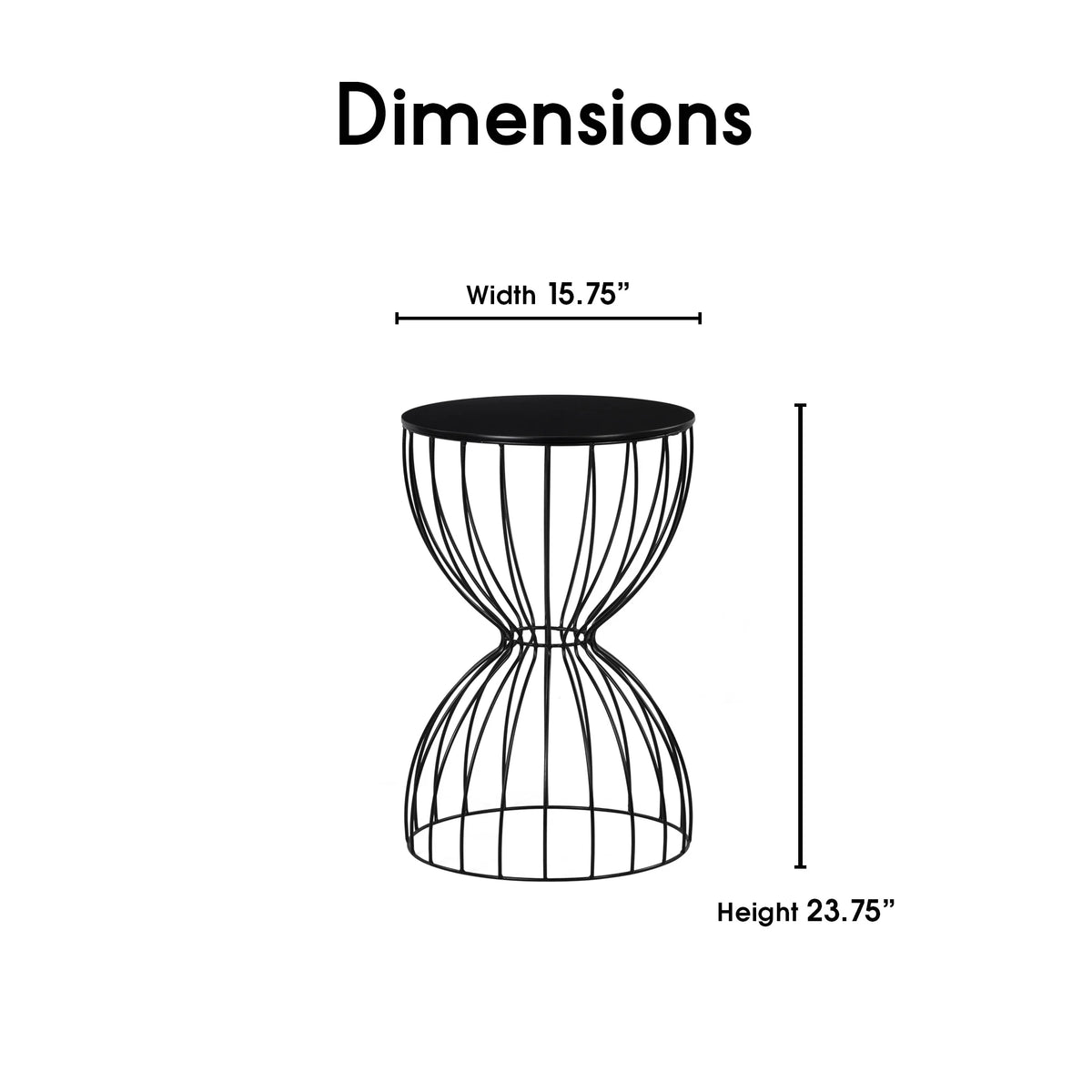 Black Metal Top Hourglass End Table Z636