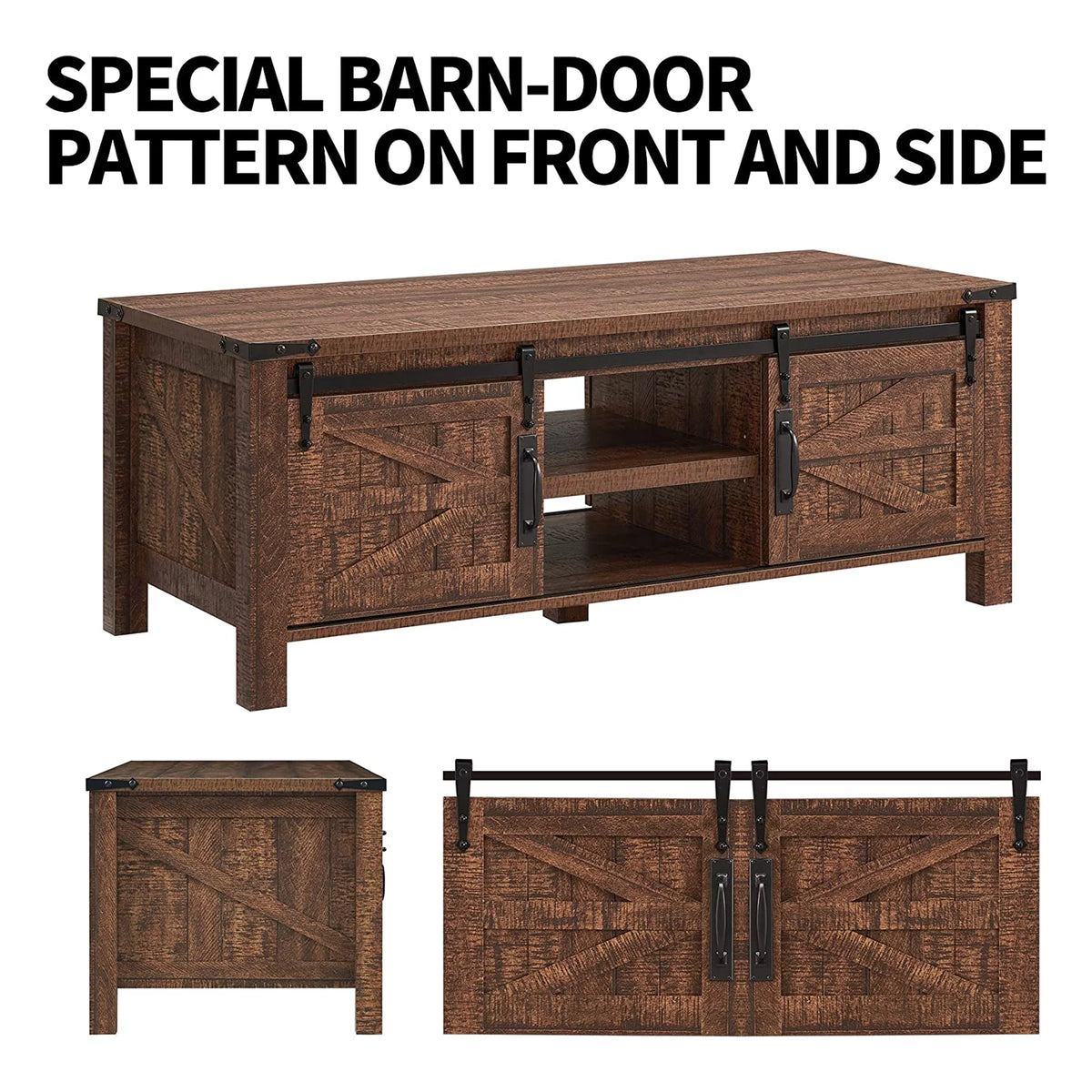 48 Inch Coffee Table with Sliding Barn Doors L891