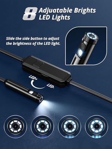 16.4ft Dual-Lens 1920P HD Waterproof Borescope with 8 Adjustable LED Lights L958
