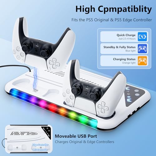 PS5 Slim Stand with Cooling Fan, Controller Charging Station, 13 Game Storage G48186