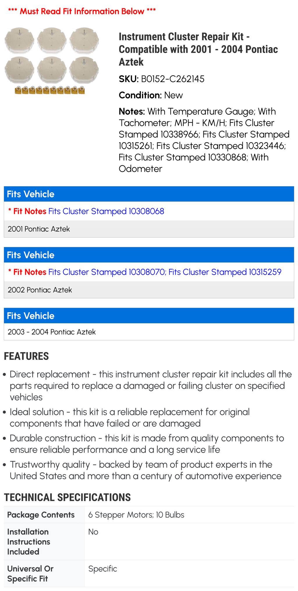 Instrument Cluster Repair Kit W964629