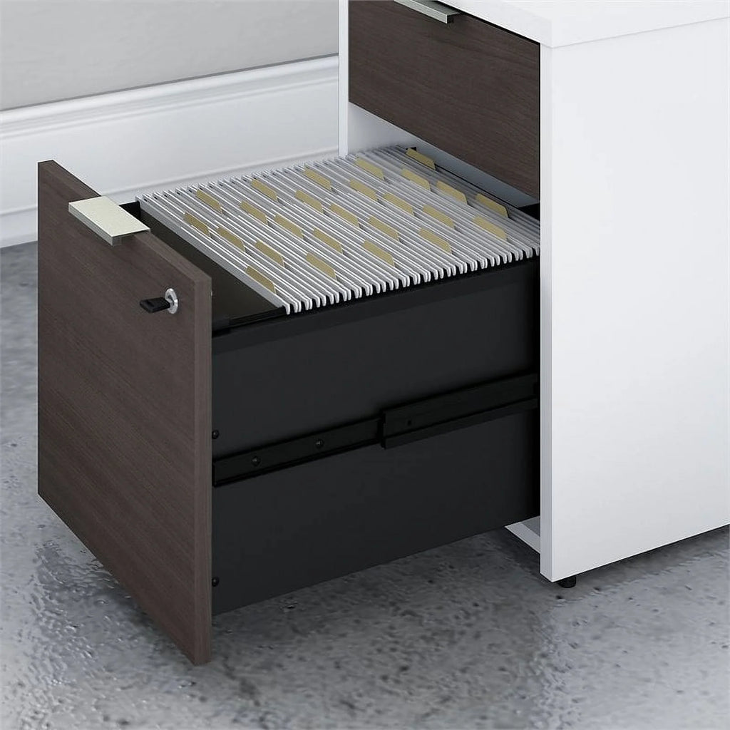 72" L Shaped Desk in White and Storm Gray H8095