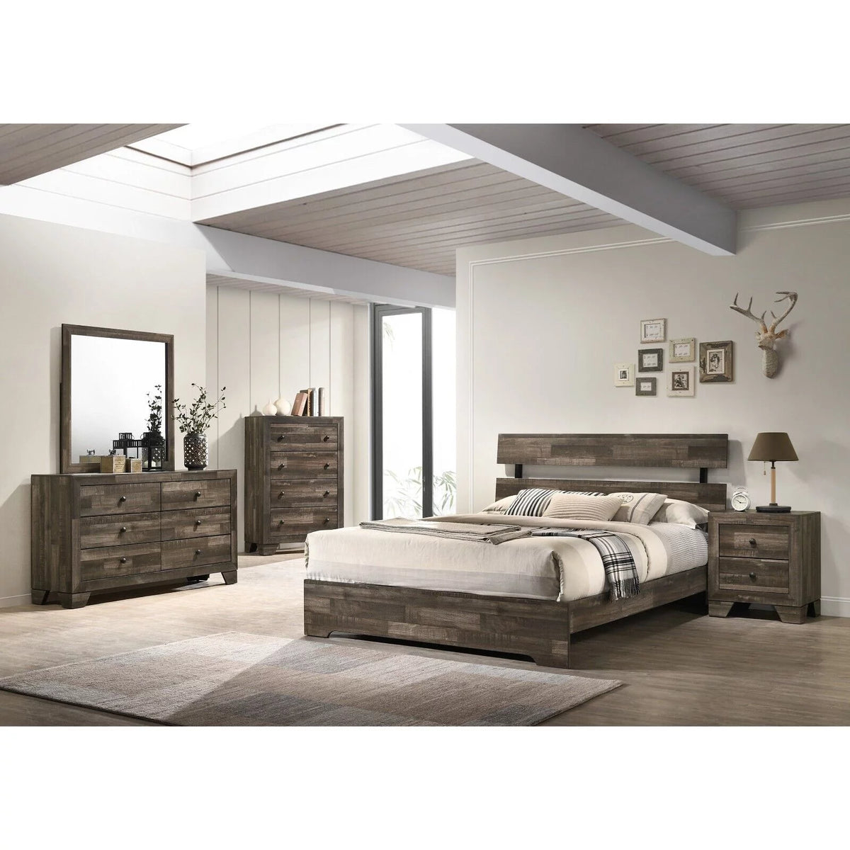 Rustic Brown 6pc King Size Platform Bedroom Set H656272