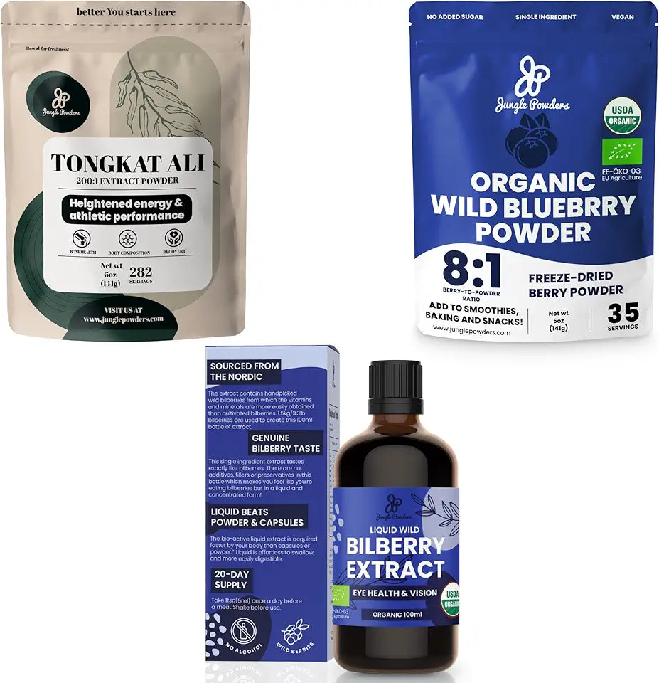 Tongkat Ali Powder, Wild Blueberry Powder & Bilberry Liquid Extract Supplements G25827