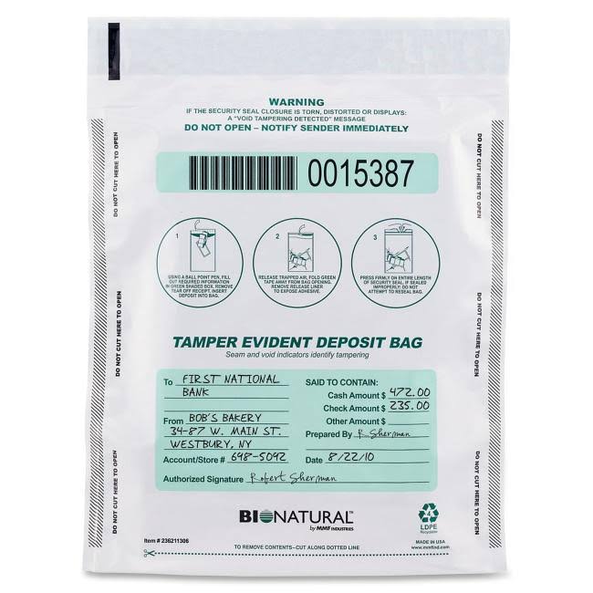 Cash Bags 9 x 12 White 100/Pack B328