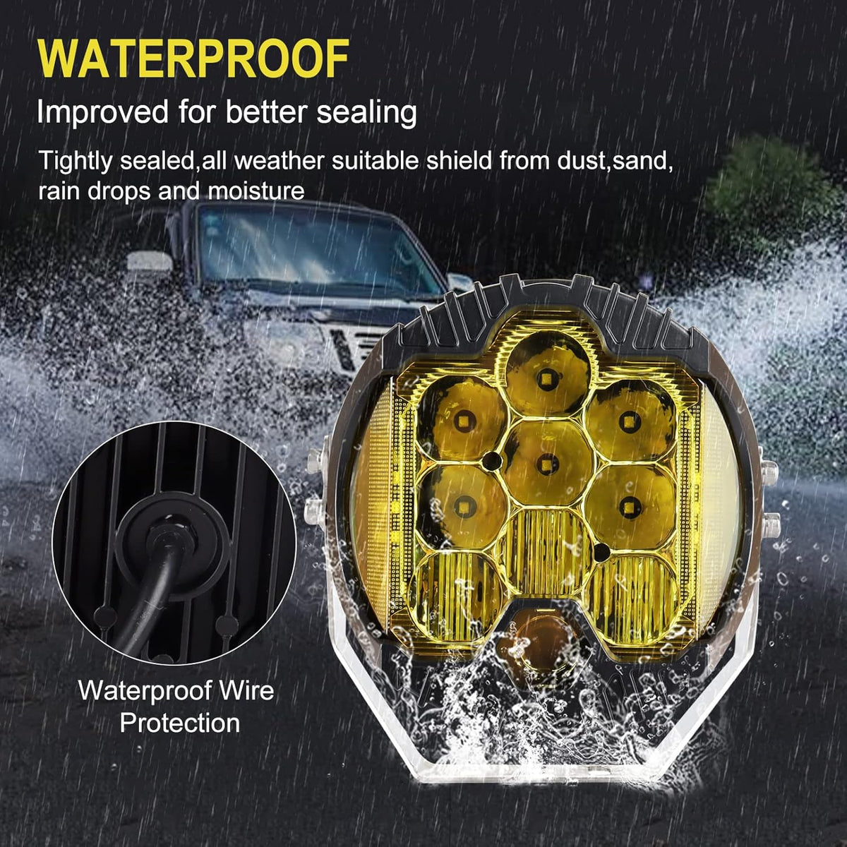 7 Inch 90W LED Light Pod Yellow Lens Combo Spot Flood Off Road Fog Lights IP67 Waterproof Y466848