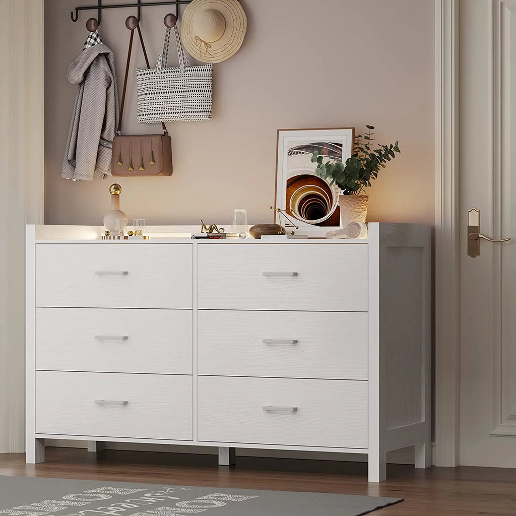 White 6 Drawer Wooden Dresser L703452
