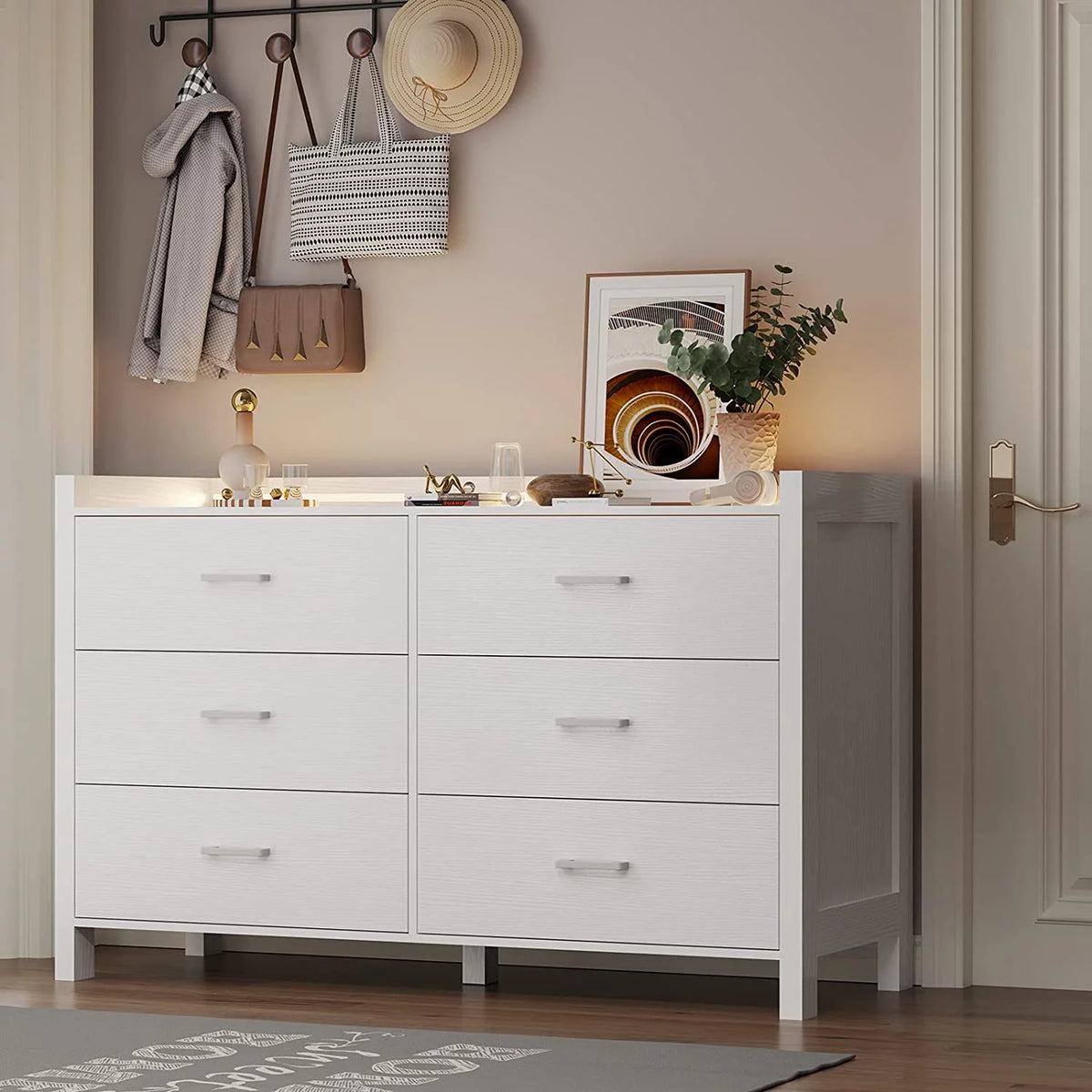 White 6 Drawer Wooden Dresser L703452