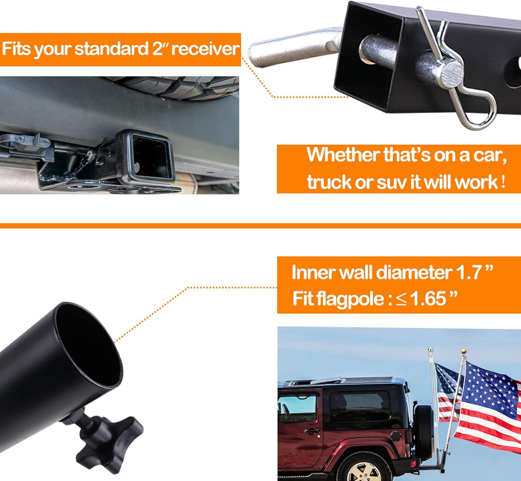Trailer Hitch Flag Pole Holder with Bolts K465