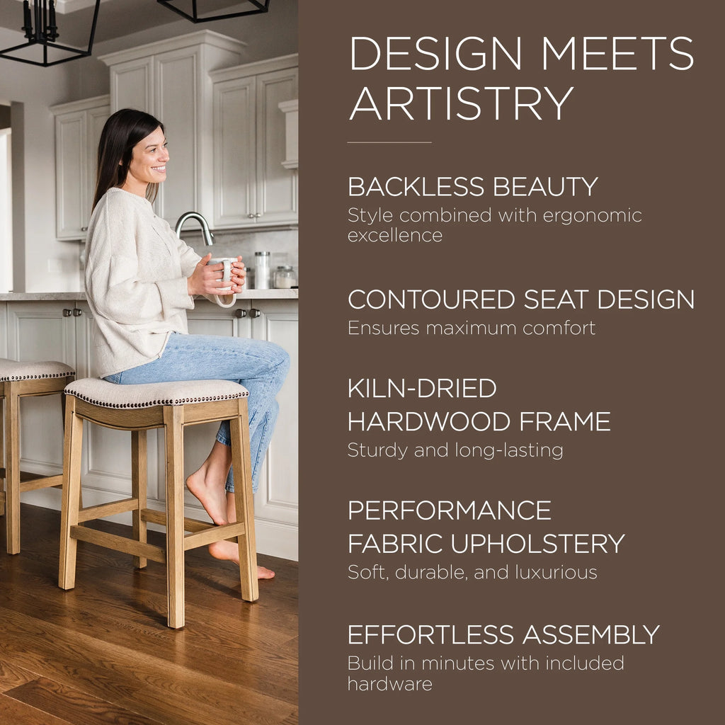 30" Bar Height Stool with Cream Fabric I31660