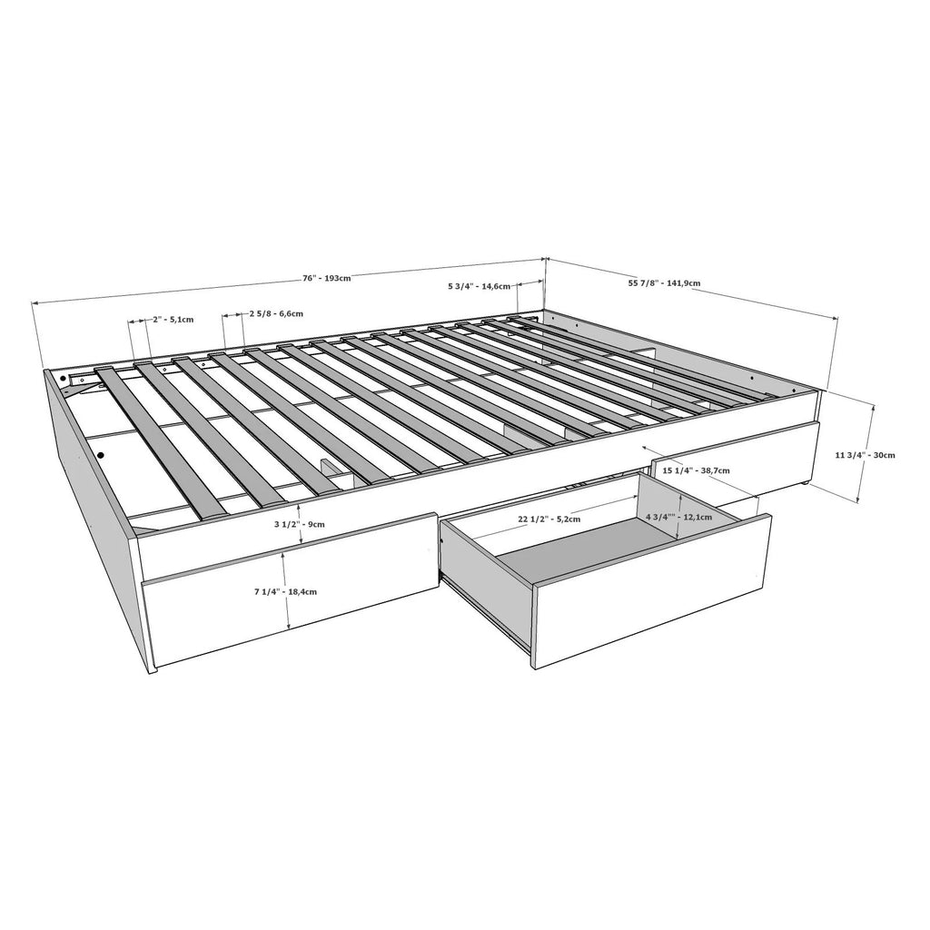 Twin Size Storage Wood Bed Frame with 3 Drawers Y339718