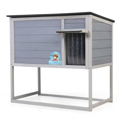 Weatherproof Insulated Outdoor Cat House with PVC Curtain W216864