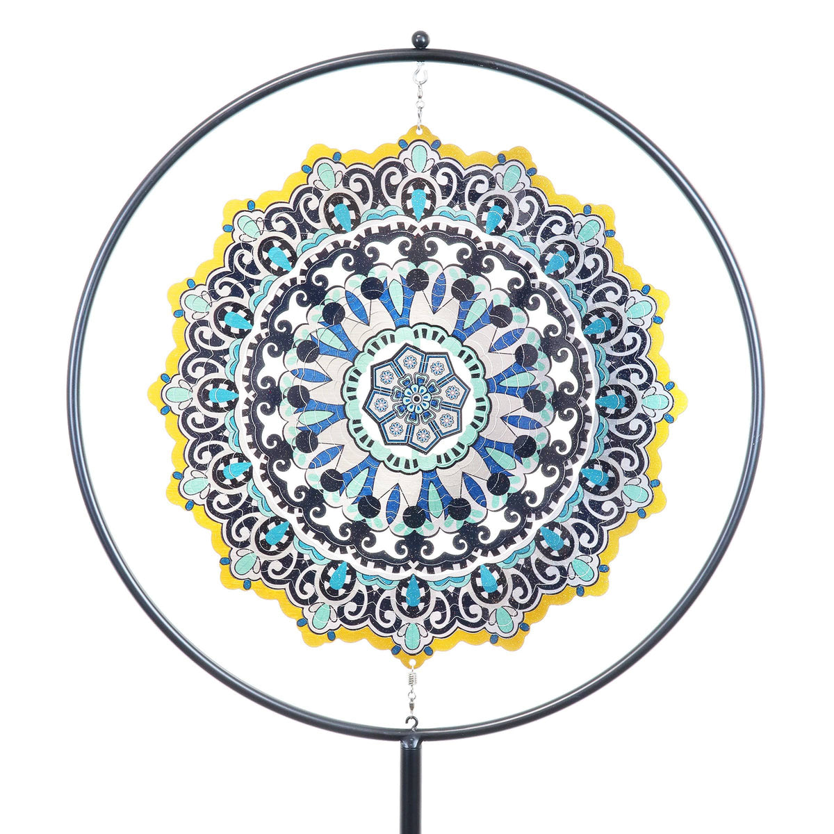 Metal Mandela Laser Spinner Garden Stake Black/Blue T488809