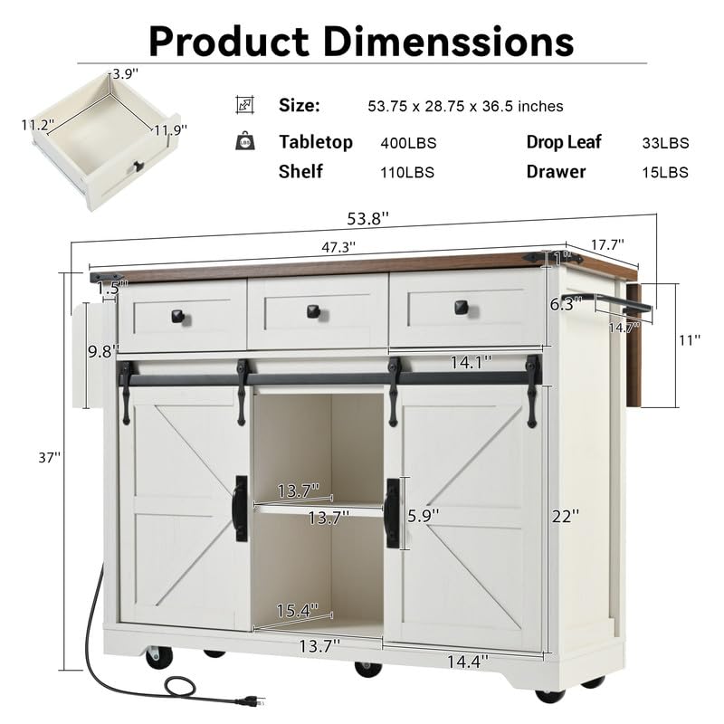 53.7" Black Kitchen Island with Drop Leaf P573638