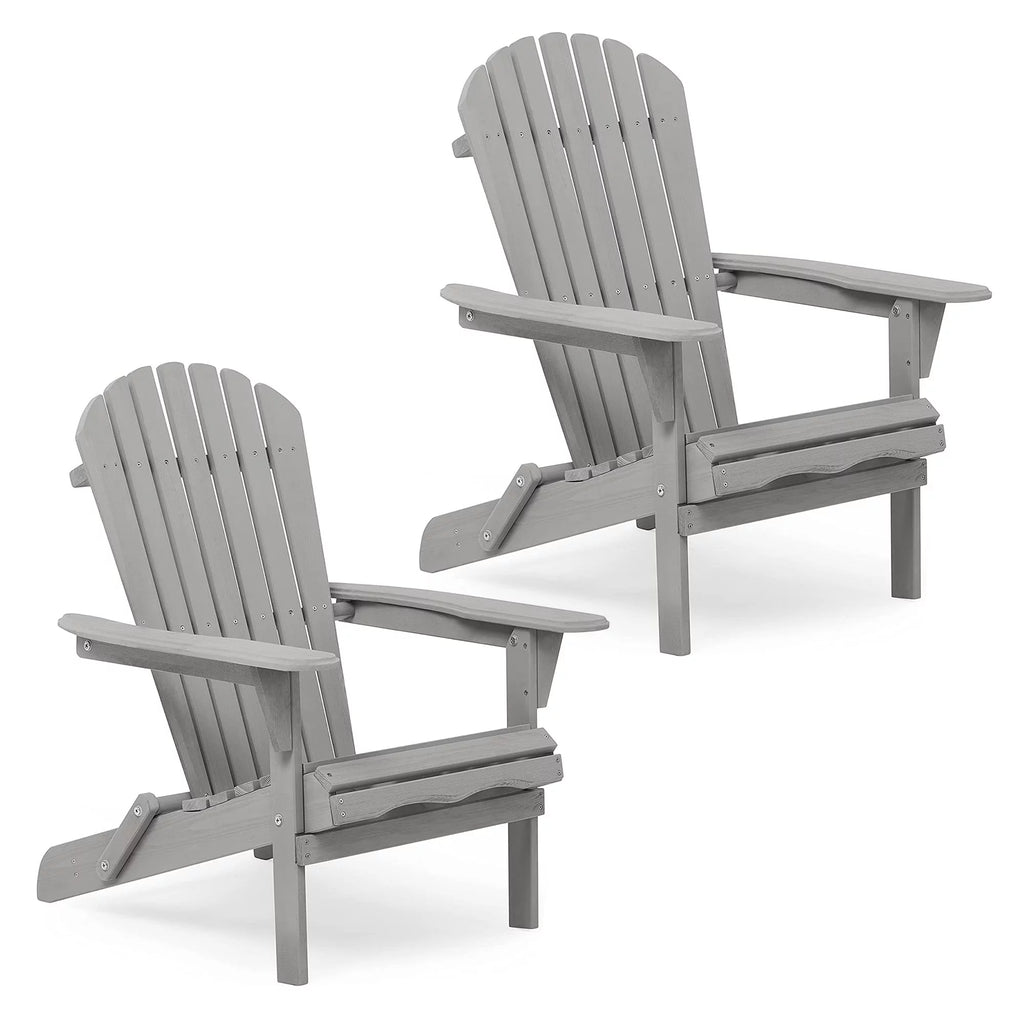Folding Adirondack Chair Set of 2 Wooden Natural Finish Q955626