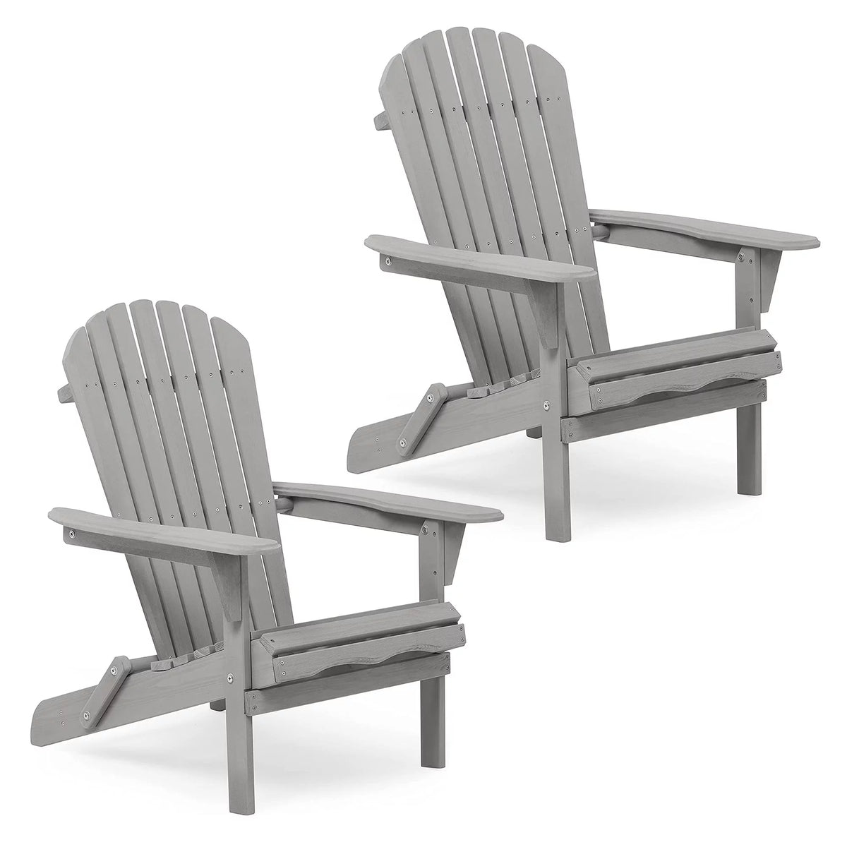 Folding Adirondack Chair Set of 2 Wooden Natural Finish Q955626