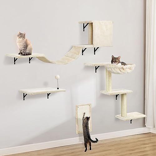 5 Pcs Dark Grey Wood Wall-Mounted Cat Climber Set P54473