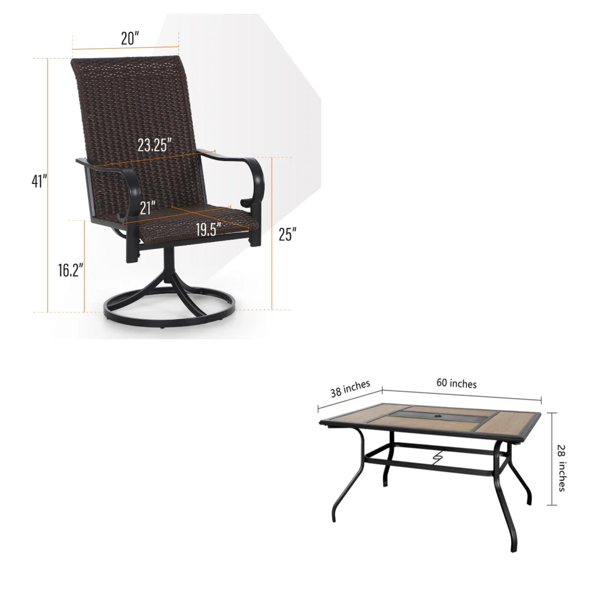 7 Piece Outdoor Patio Dining Set Rattan Chairs and Table I53134