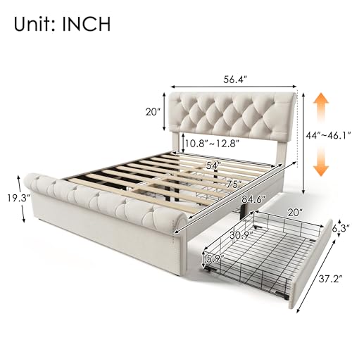 Beige Full Size Upholstered Bed Frame with 4 Drawers Z100192
