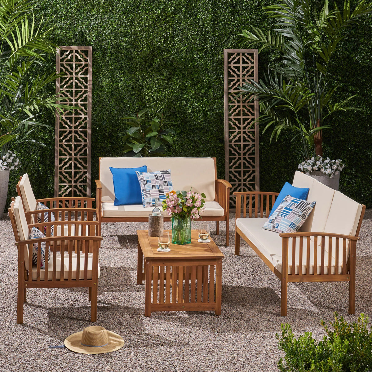 5 Piece Acacia Wood Outdoor Conversational Set V466704