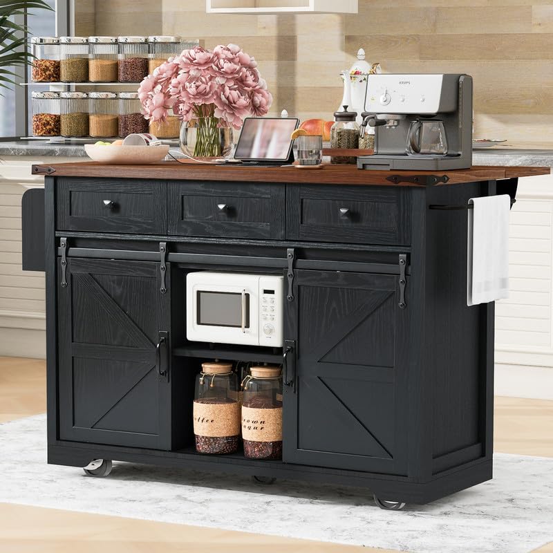 53.7" Black Kitchen Island with Drop Leaf P573638