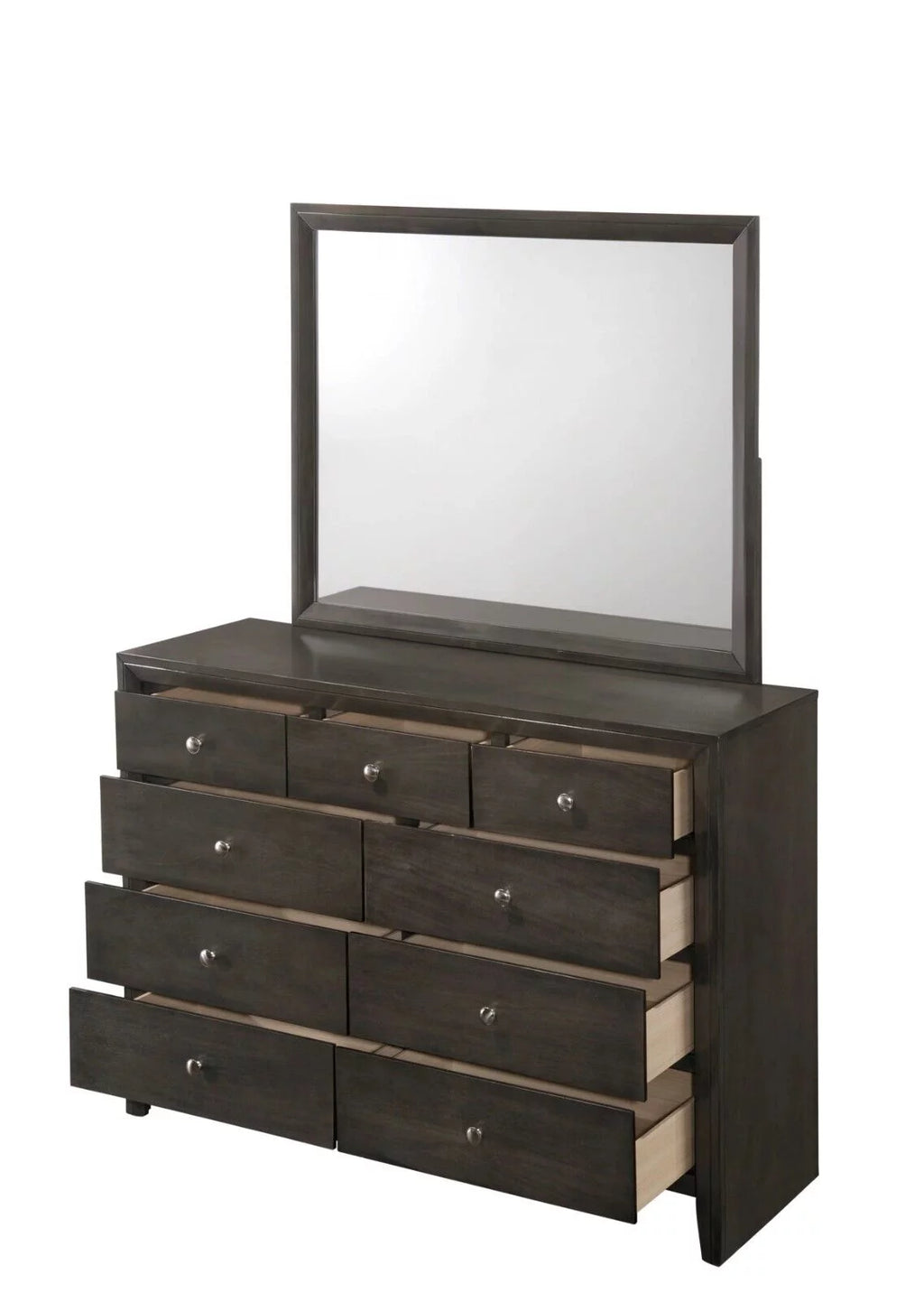 Gray 5pc Wood Bedroom Set with Dresser Mirror Nightstands A5851