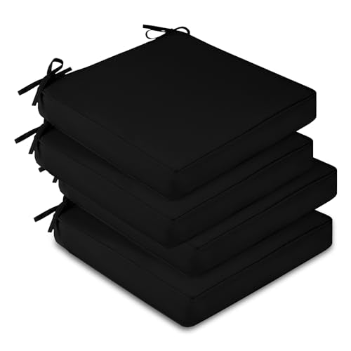 Black 19" x 19" x 3" Square Outdoor Chair Cushions Set of 4 with Removable Cover R49585