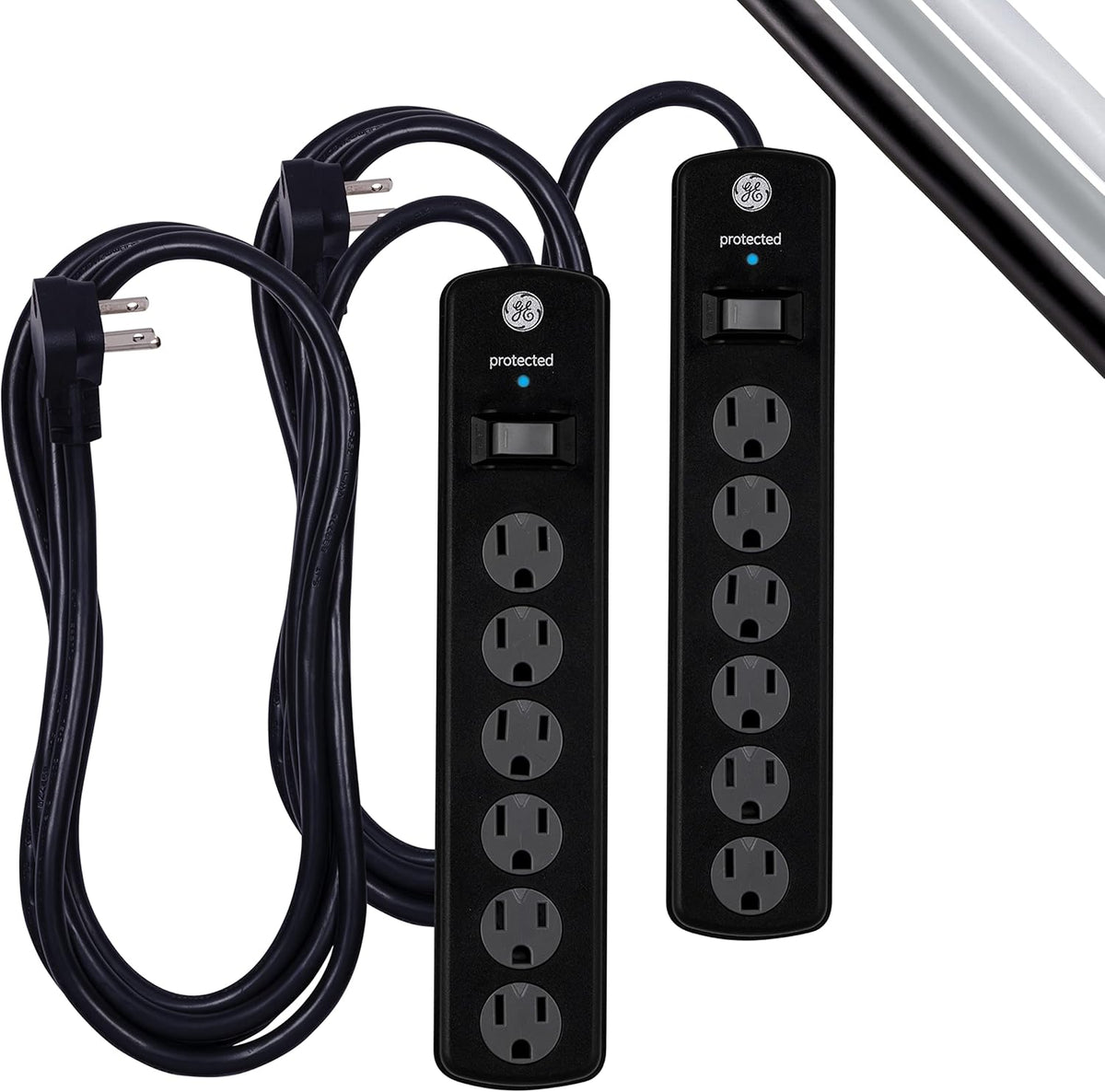 6-Outlet Surge Protector Power Strip, 20 Ft Extension Cord, White, 2 Pack H71564