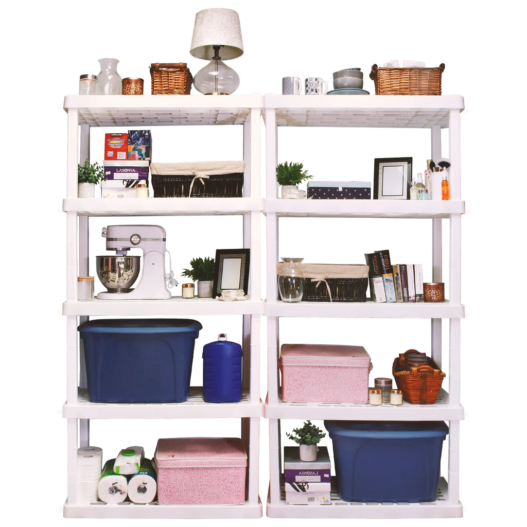 5 Shelf Plastic Shelving, 2 Pack, White, 750 lbs Capacity V307255