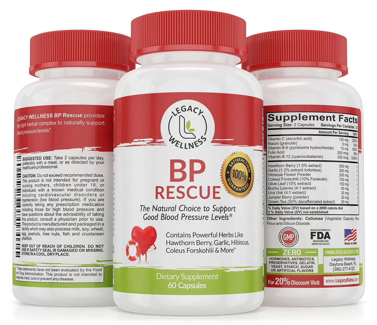 Blood Pressure Support Supplement with Hawthorn Berry, Garlic, Hibiscus Capsules D5466