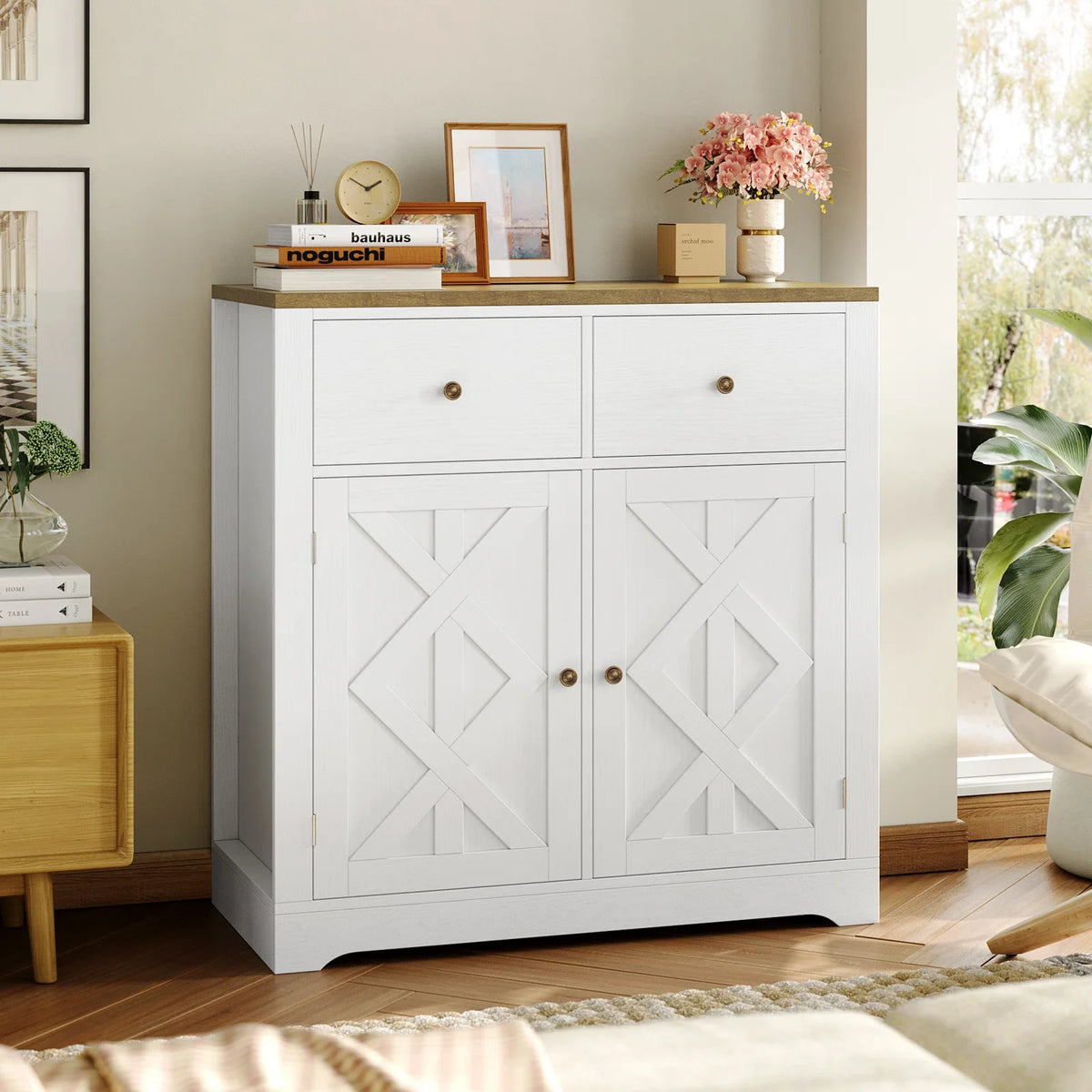 White 2 Drawer 2 Door Accent Cabinet D5877