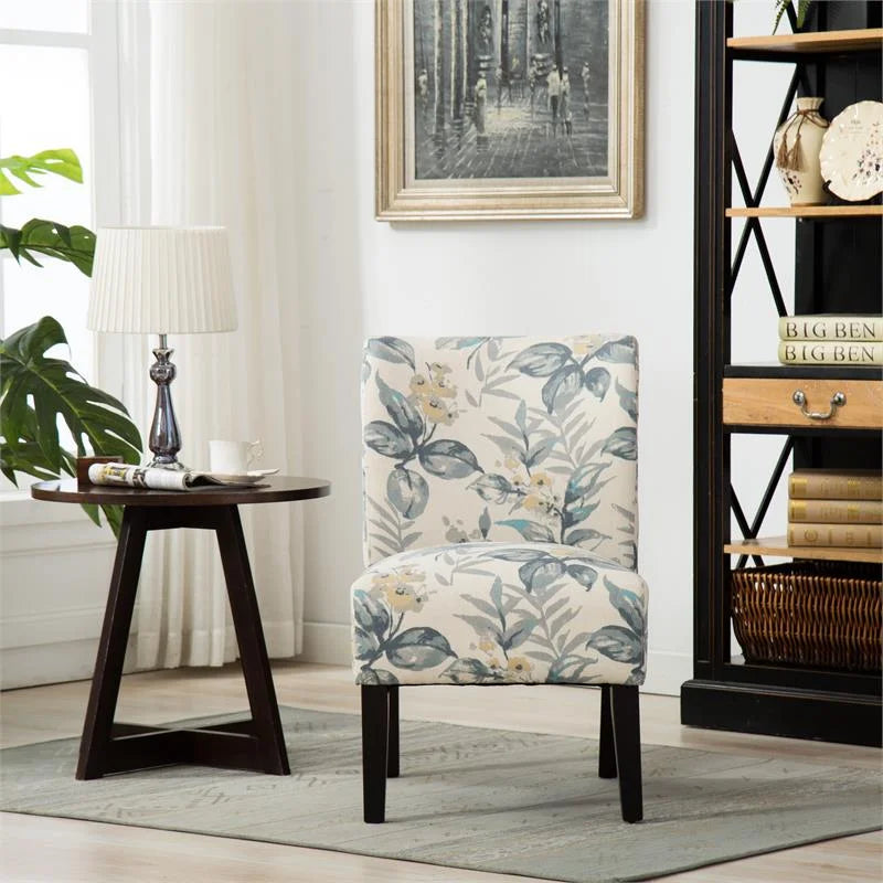Blue Leaves Fabric Armless Accent Chair C674565
