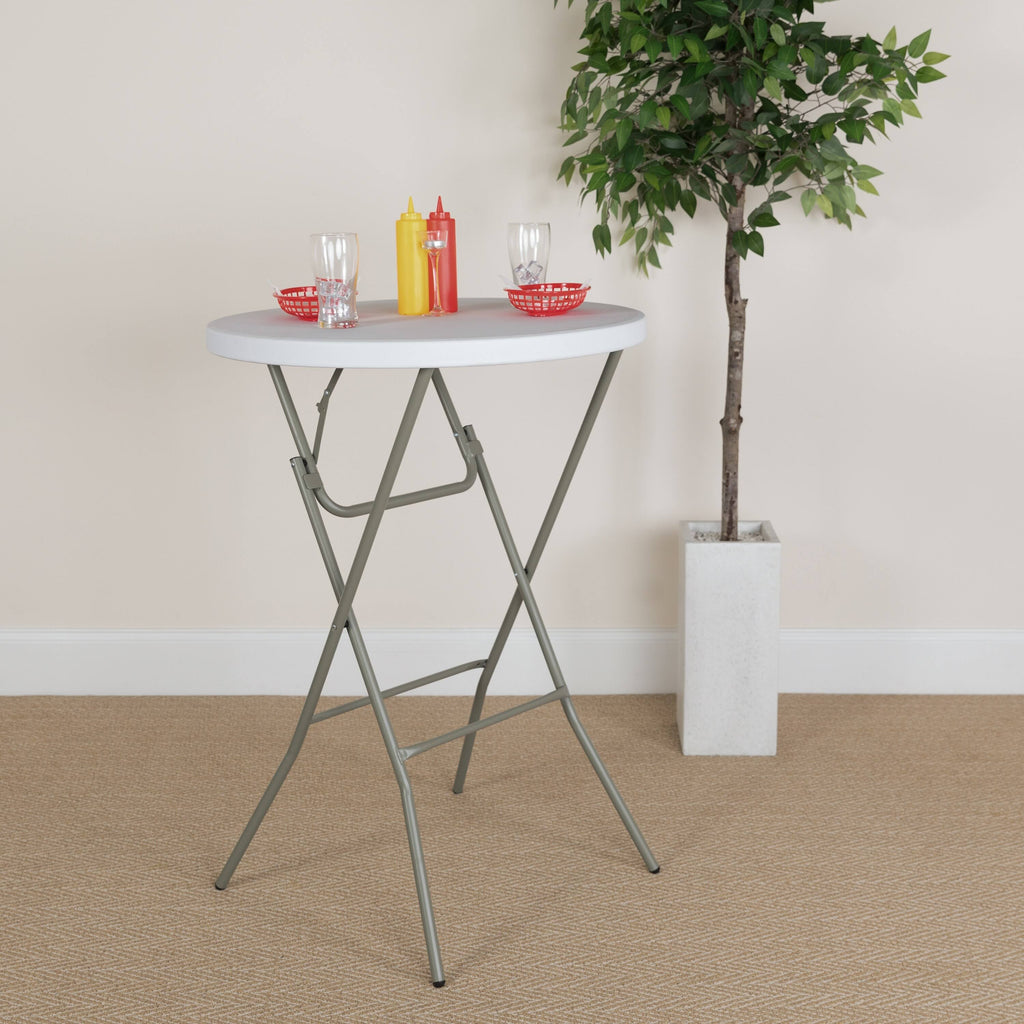 32-Inch Round Granite White Plastic Bar Height Folding Table Y5266