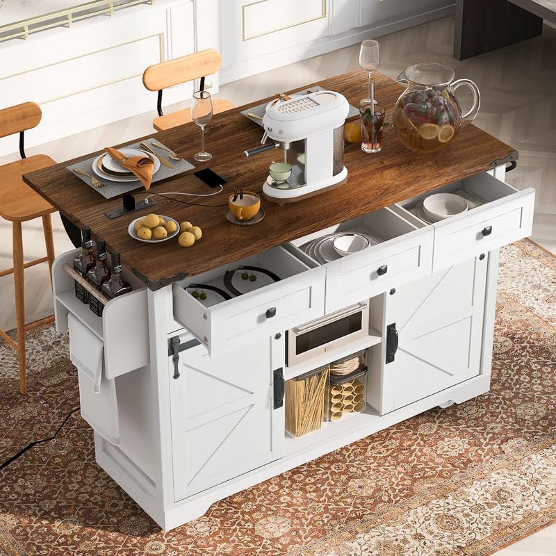 53.7" Black Kitchen Island with Drop Leaf P573638