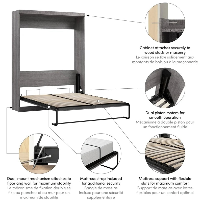 Queen Wall Bed in Bark Gray L844790