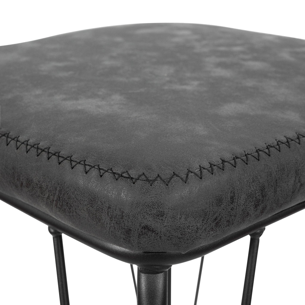 Charcoal Black Leather Bar Stool with Metal Frame, Set of 2 Y40690