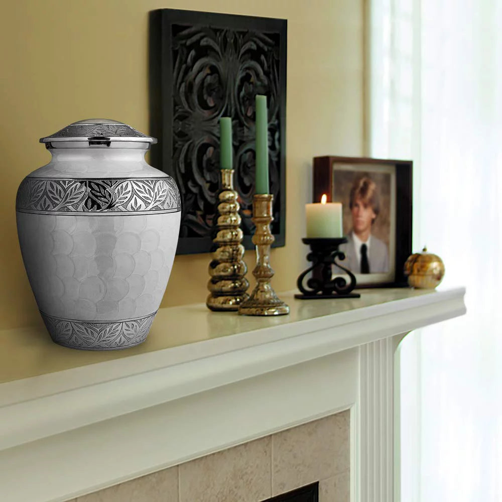 White Large Adult Urns for Cremation Ashes with Velvet Bag U37987