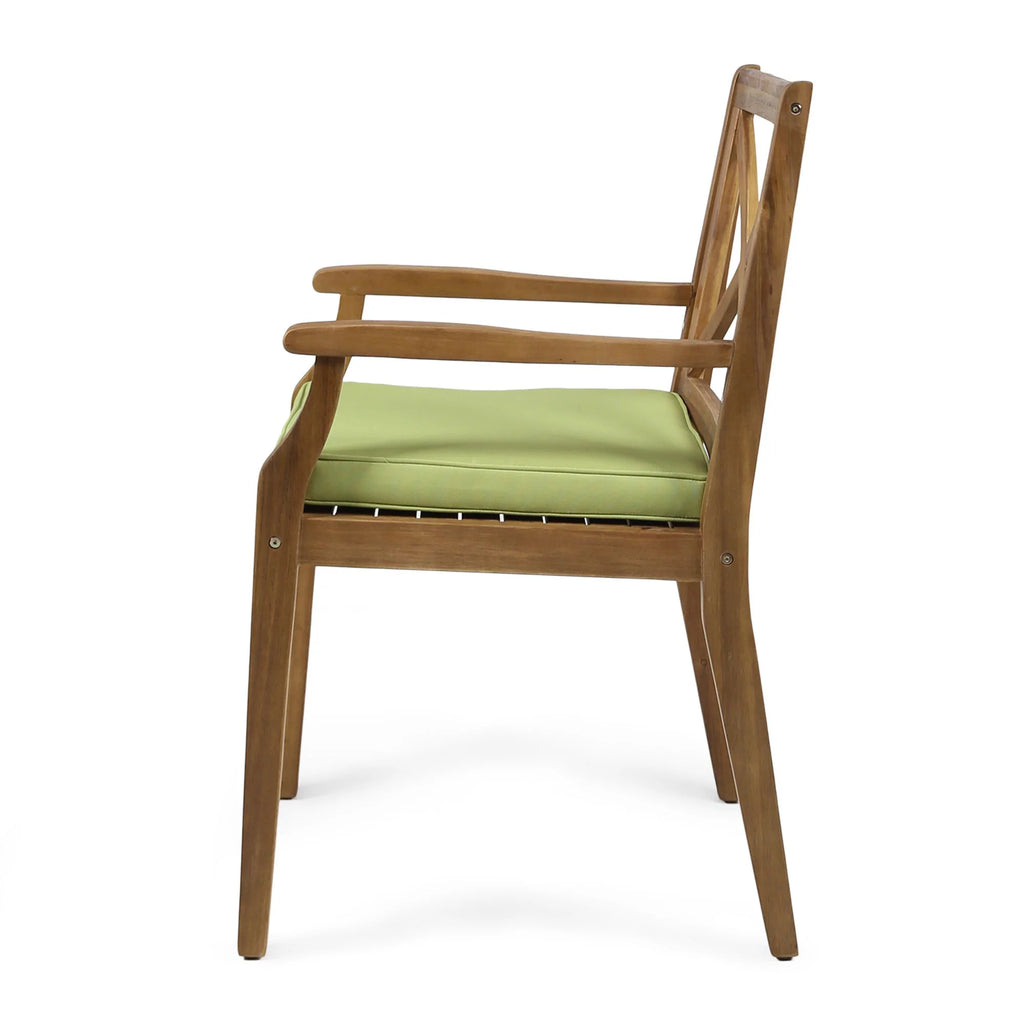 Teak and Green Wooden Patio Dining Arm Chair Set of 2 C4055