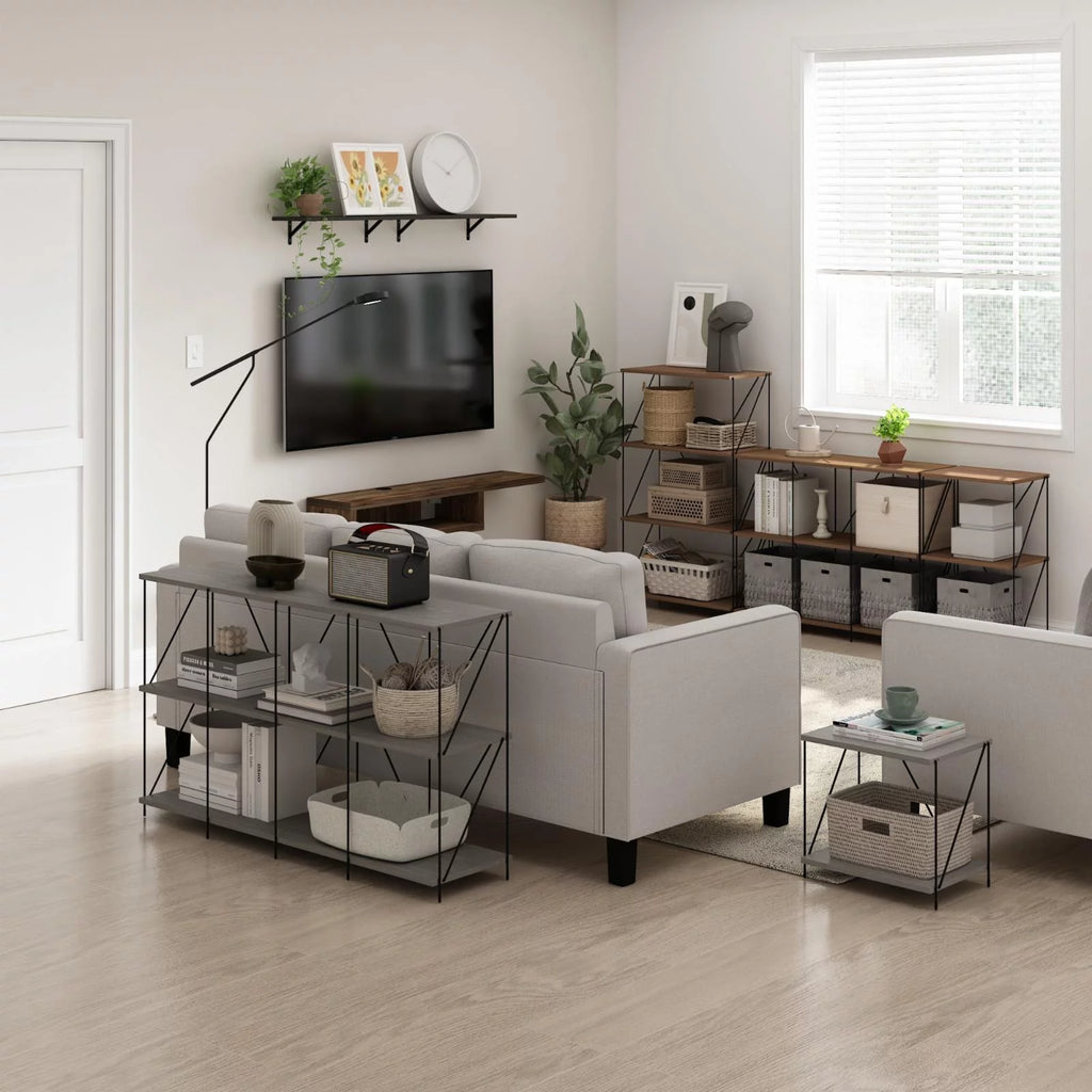 Oak Side Table with Metal Frame W6895