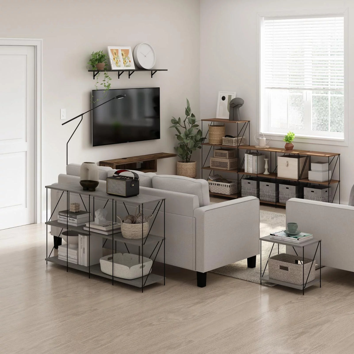 Oak Side Table with Metal Frame W6895